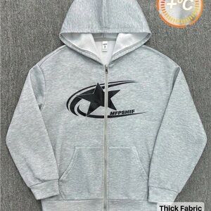 Grey Zip-Up Hoodie with Black Star Logo